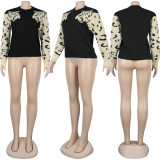Crop Jumpers Pullover Sweaters Women Leopard Crew Neck Cable Knit Autumn Tops