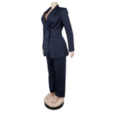 Elegant Lapel Trousers Two-piece Women Suits(Blazer+Pants)
