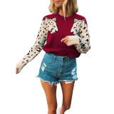 Crop Jumpers Pullover Sweaters Women Leopard Crew Neck Cable Knit Autumn Tops