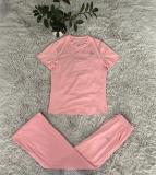 Autumn Embroidery Casual Women's Short Sleeve Wide-leg Pant Set
