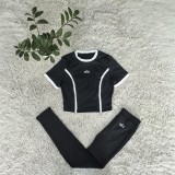 Women's Clothing Autumn Letter High Waist Yoga Solid Color Sports Yoga Set