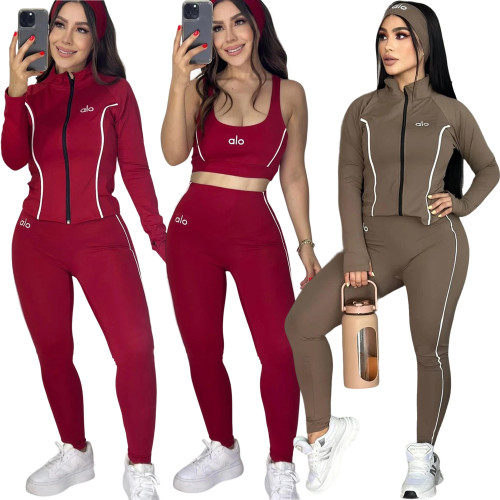 Contrast Color Yoga Wear High Stretch Fitness Running Sports Three-piece Set