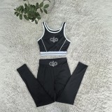 Fashion Yoga Sports Vest Trousers Running Fitness Waist Yoga Set