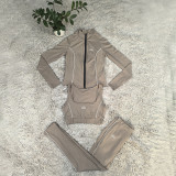 Contrast Color Yoga Wear High Stretch Fitness Running Sports Three-piece Set
