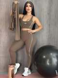Contrast Color Yoga Wear High Stretch Fitness Running Sports Three-piece Set