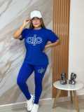 Casual Round Neck Hot Stamping Top High Elastic Yoga Trousers set