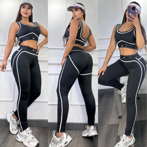 Yoga Suit Sleeveless Sports Vest High Waist Fitness Yoga Clothing Set