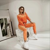 Fashion Velvet Long Sleeve O Neck Sportswear Sweatshirt Set