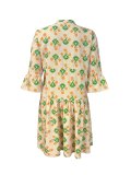 Yellow Casual Print Buckle Turndown Collar Long Plus Size Dresses