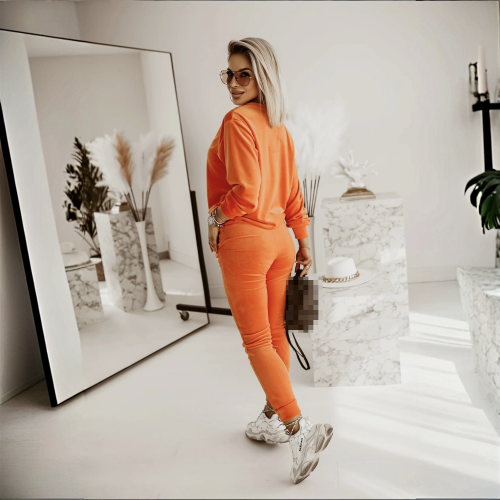 Fashion Velvet Long Sleeve O Neck Sportswear Sweatshirt Set
