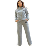 Casual Embossed Embroidery Outdoor Sports Thread Zipper Two Piece Pant Set