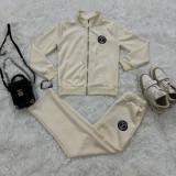 Casual Embossed Embroidery Outdoor Sports Thread Zipper Two Piece Pant Set