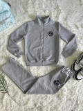 Casual Embossed Embroidery Outdoor Sports Thread Zipper Two Piece Pant Set
