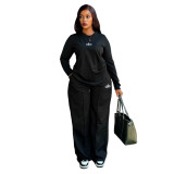 Casual Embroidered Letter Wide-leg Two-piece Pant Set