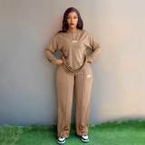 Casual Embroidered Letter Wide-leg Two-piece Pant Set