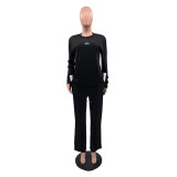 Casual Embroidered Letter Wide-leg Two-piece Pant Set