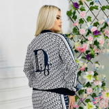 Outdoor Fashion Print Thread Zipper Two-piece Pant Set
