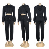 Fashion Embroidered Letters Hooded Sweatshirt Elastic Pants Sports Suit