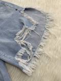 Women's Tassel Ripped Jean Frayed High Waisted Slit Distressed Denim Shorts