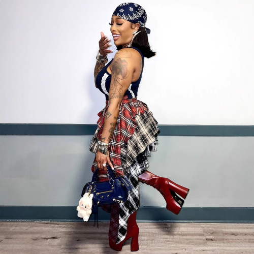 Sexy Plaid Multi-layer Asymmetrical Cake Skirt