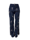 Casual Solid Color Fringed Trim Slit Mid Waist Loose Denim Jeans
