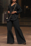 Solid Color Thickened Suede Sleeve Slit V Neck Two-Piece Set