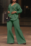 Solid Color Thickened Suede Sleeve Slit V Neck Two-Piece Set