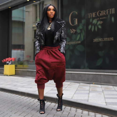 Elastic Waist Reversible Multi-pocket Loose Harem Jeans