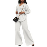 Solid Color Thickened Suede Sleeve Slit V Neck Two-Piece Set