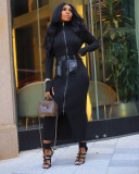 Solid Color Threaded Thumb Button Long Sleeve Cardigan Zipper Dress