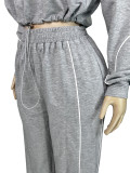 Contrast Line Half-Zip Sweatshirt Wide Leg Pants 2pcs Set