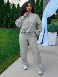 Contrast Line Half-Zip Sweatshirt Wide Leg Pants 2pcs Set