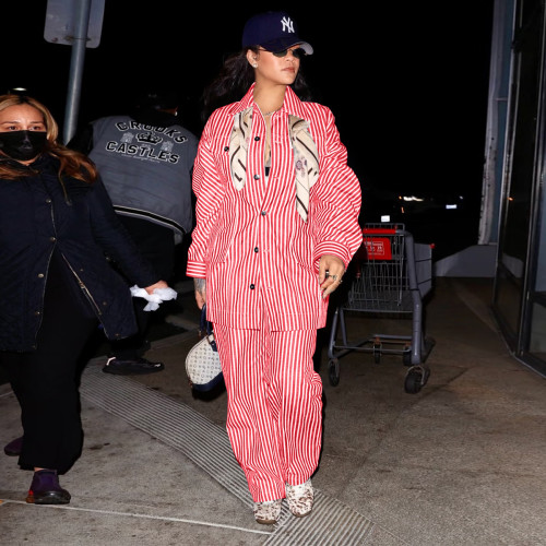 Striped jacket with diagonal stripes, long sleeved shirt, wide leg pants, two-piece set