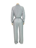 Contrast Line Half-Zip Sweatshirt Wide Leg Pants 2pcs Set