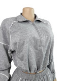 Contrast Line Half-Zip Sweatshirt Wide Leg Pants 2pcs Set