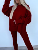 Fashion hoodie+pit stripe solid color set, casual commuting long sleeved long pants two-piece set