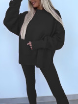 Fashion hoodie+pit stripe solid color set, casual commuting long sleeved long pants two-piece set