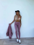 Fashion hoodie+pit stripe solid color set, casual commuting long sleeved long pants two-piece set