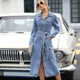 Autumn/Winter Korean long sleeved waist cinched denim dress
