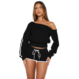 Comfortable casual slanted shoulder one shoulder strap pants set, two-piece set