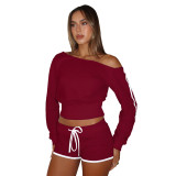 Comfortable casual slanted shoulder one shoulder strap pants set, two-piece set