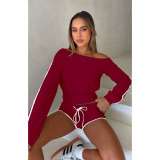 Comfortable casual slanted shoulder one shoulder strap pants set, two-piece set