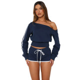 Comfortable casual slanted shoulder one shoulder strap pants set, two-piece set