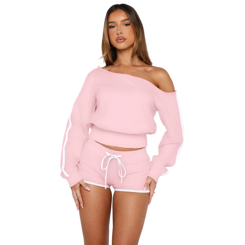 Comfortable casual slanted shoulder one shoulder strap pants set, two-piece set