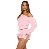 Comfortable casual slanted shoulder one shoulder strap pants set, two-piece set