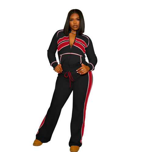Sports and leisure set, autumn and winter color blocked long sleeved two-piece set
