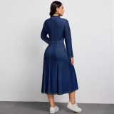 Cowboy waist cinching thin, high-end temperament, anti-aging long sleeved dress