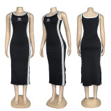 Casual Summer Embroidered Slit Knitted Mid Dress
