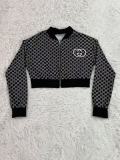 Fashion Print Embroidery Ribbed Long Sleeve Zipper Short Crop Jacket