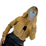 Fashion Print Embroidery Ribbed Long Sleeve Zipper Short Crop Jacket